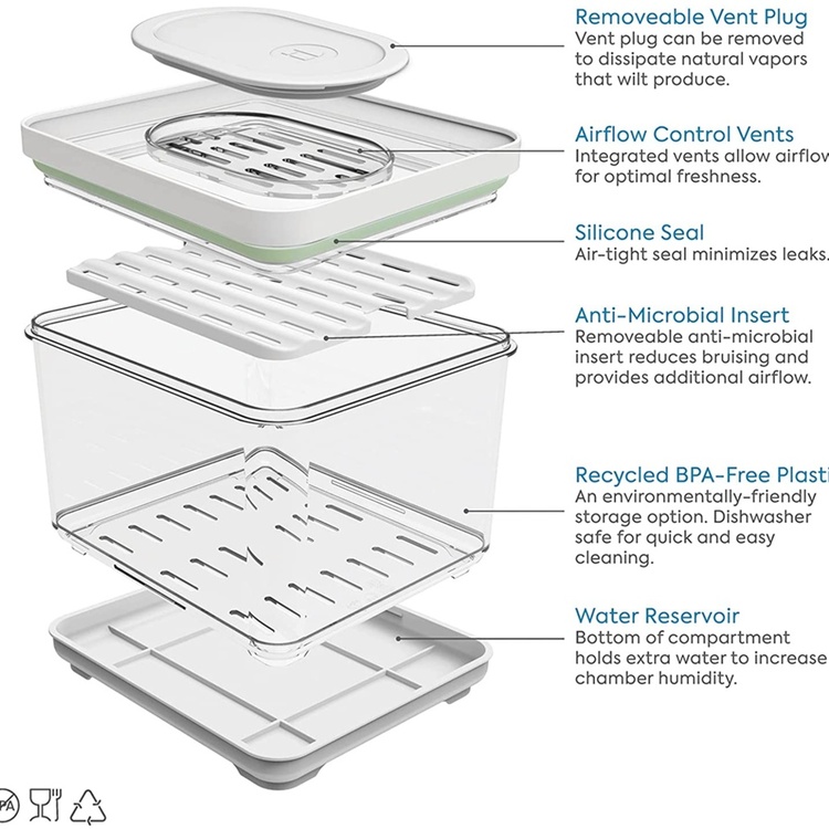 Låda för kylen, Antimikrobiell, ID FRESH SMALL PRODUCE BIN, 16,5 x 19 x H 14 cm, Klar / Vit