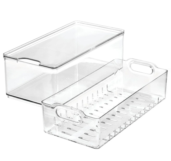 Låda för kylen, med lock och durkslag, THE HOME EDIT LARGE BERRY BIN, 15,2 x 30,5 x H10,8 cm, Transparent