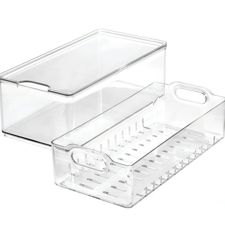 Låda för kylen, med lock och durkslag, THE HOME EDIT LARGE BERRY BIN, 15,2 x 30,5 x H10,8 cm, Transparent