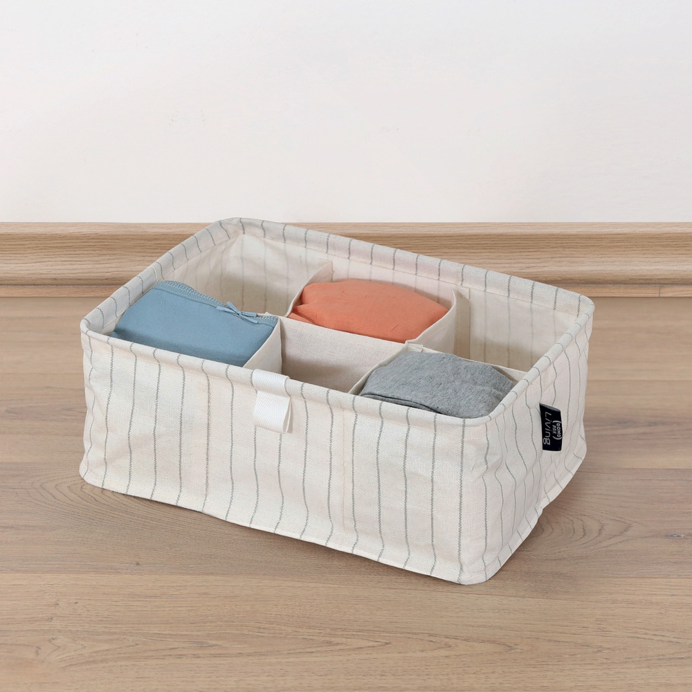 Låda för sortering , 6 fack, TIVOLI COLLECTION, 32 x 23 x H 19 cm, Off White