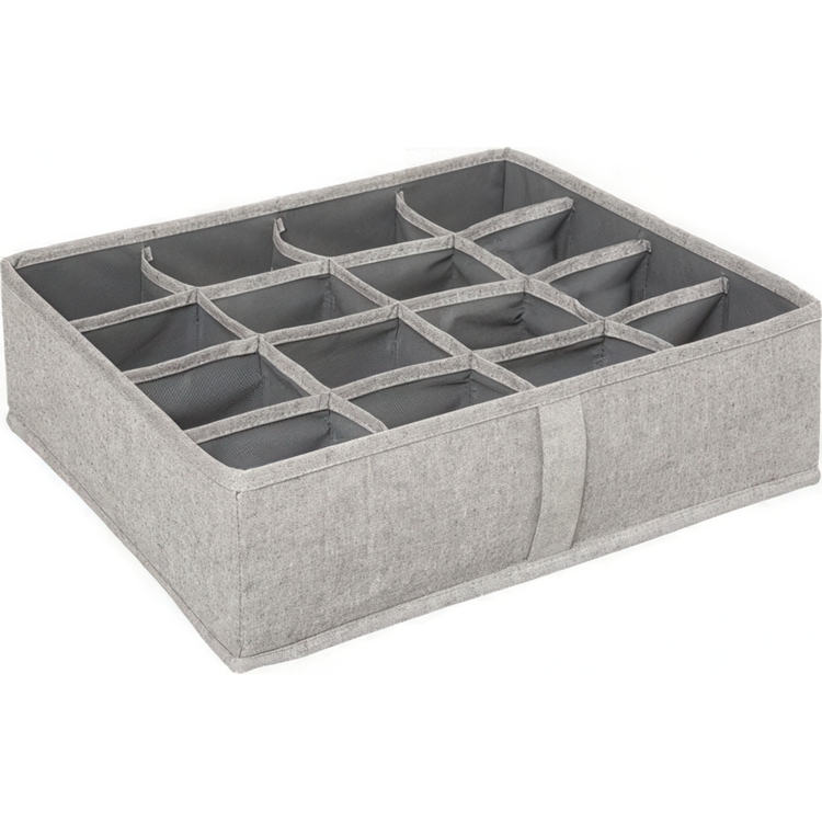 Låda för sortering, 16 fack, ORGA DRAWER ORGANIZER, 35 x 31 x H 11 cm, Beige - Grå