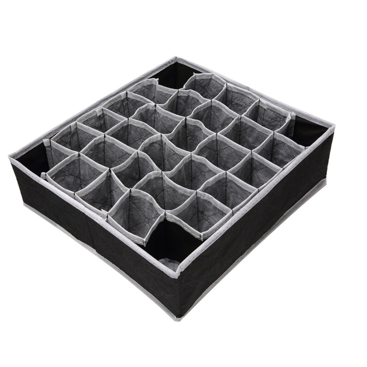 Låda för sortering, tyg, 30 fack, FOSY DRAWER ORGANISER, 32 x 32 x H 10 cm, Svart