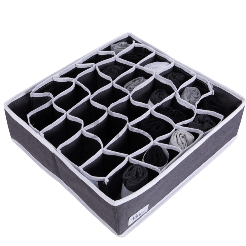 Låda för sortering, tyg, 30 Fack, OLA DRAWER ORGANISER, 34 x 32 x H10cm, Mörkgrå