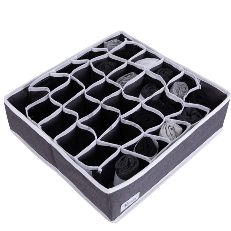 Låda för sortering, tyg, 30 Fack, OLA DRAWER ORGANISER, 34 x 32 x H10cm, Mörkgrå