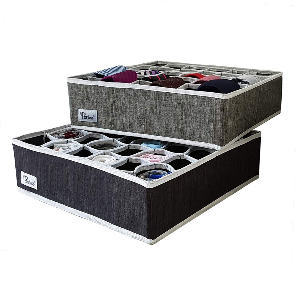 Låda för sortering, tyg, 30 Fack, OLA DRAWER ORGANISER, 34 x 32 x H10cm, Mörkgrå