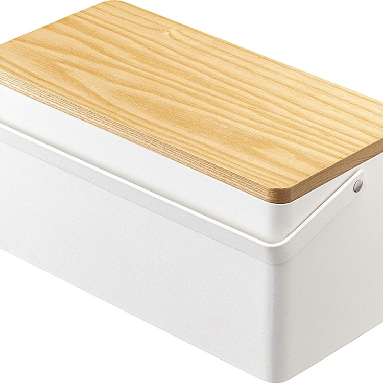 Låda för Sybehör i metall, TOWER SYSKRIN, 27 x 14 x H 13,5 cm, Vit / Trä