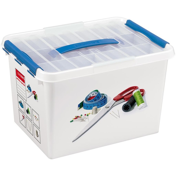 Låda för Sybehör med handtag, CRAFT BOX LARGE, 40 x 30 x H 26 cm, Vit / Blå