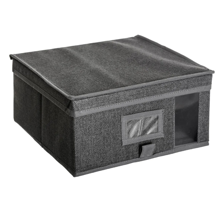 Låda i tyg med lock, ORSO STORAGE BOX SMALL, 30 x 30 x H 15 cm, Mörkgr