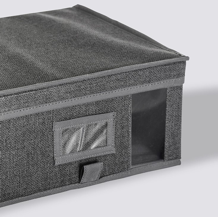 Låda i tyg med lock, ORSO STORAGE BOX SMALL, 30 x 30 x H 15 cm, Mörkgrå