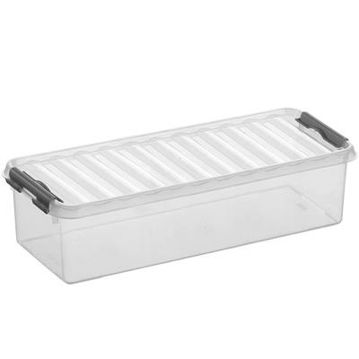 Låda Långsmal, 3,5L, Q-LINE, 38,8 x 14,2 x H 9,2 cm, Klar / Silvergrå