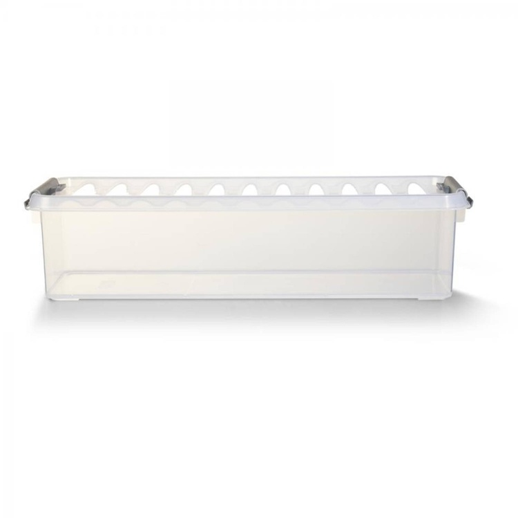 Låda Långsmal, 3,5L, Q-LINE, 38,8 x 14,2 x H 9,2 cm, Klar / Silvergrå