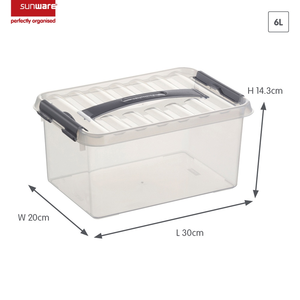 Låda med handtag, 6 Liter, Q-LINE BOX, 30,7 x 20 x H 14,3 cm, Klar / Silvergrå