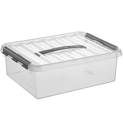 Låda med handtag, Låg, 10 Liter, Q-LINE BOX, 40 x 30 x H11 cm, Klar / Silvergrå