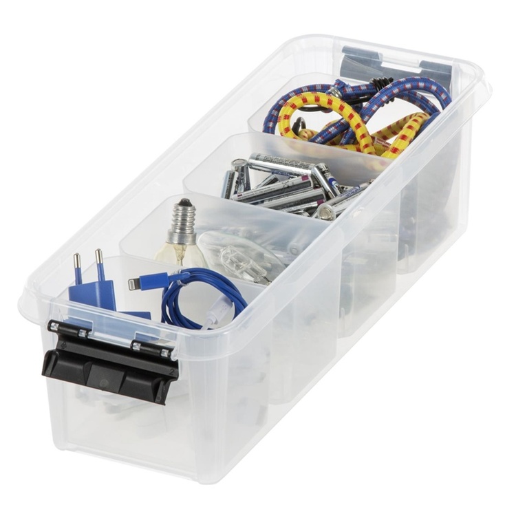 Låda med 4 insatser, SMARTSTORE 3,5L, CLASSIC, Långsmal, 38 x 14 x H 11 cm, Transparent / Svart
