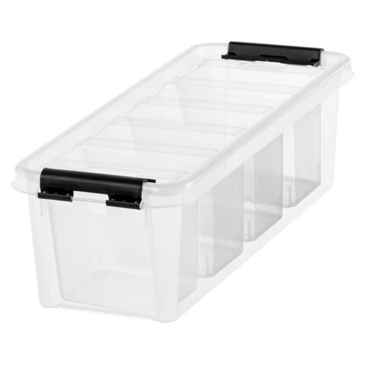 Låda med 4 insatser, SMARTSTORE 3,5L, CLASSIC, Långsmal, 38 x 14 x H 11 cm, Transparent / Svart