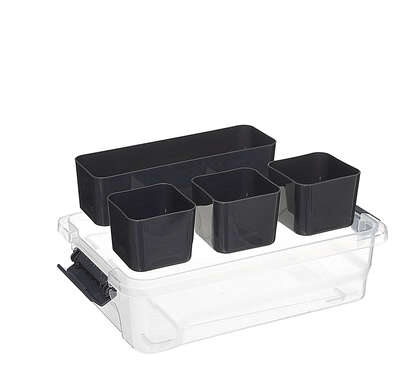 Låda med 4 burkar för sortering, EZY SORT IT SMALL, 22.5 x 15.5 x H 7 cm, Transparent / Grå