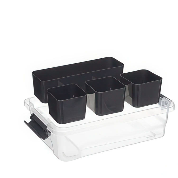 Låda med 4 burkar för sortering, EZY SORT IT SMALL, 22.5 x 15.5 x H 7 cm, Transparent / Grå