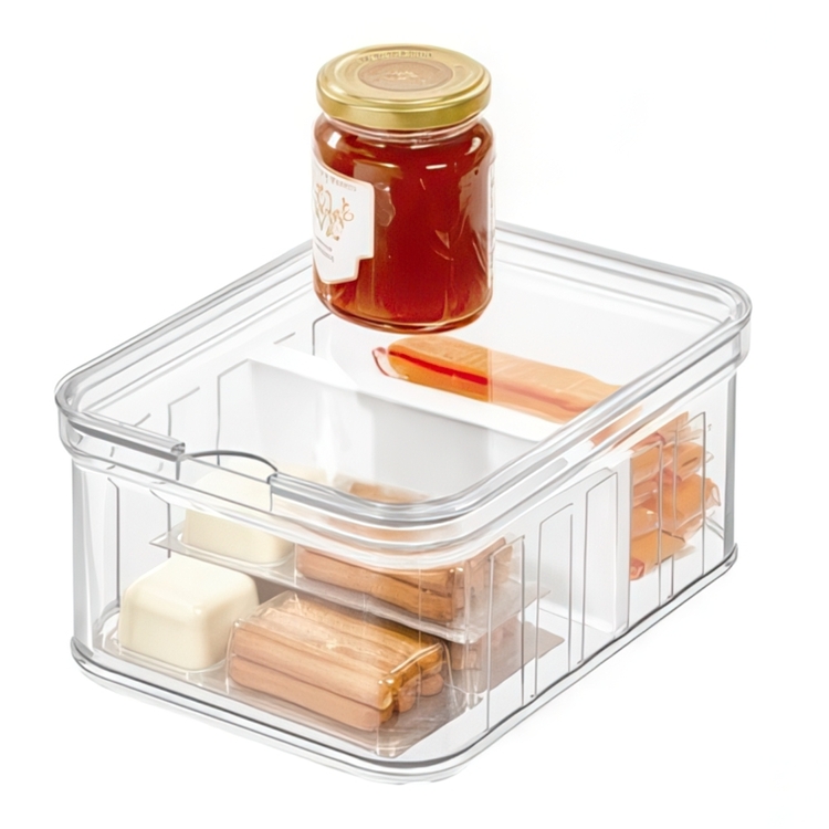 Låda med avdelare och lock, Stapelbar, CRISP SMALL DIVIDED BIN, Transparent / Vit