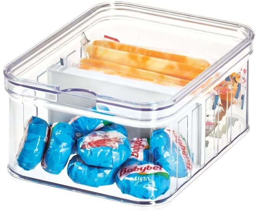 Låda med avdelare och lock, Stapelbar, CRISP SMALL DIVIDED BIN, Transparent / Vit