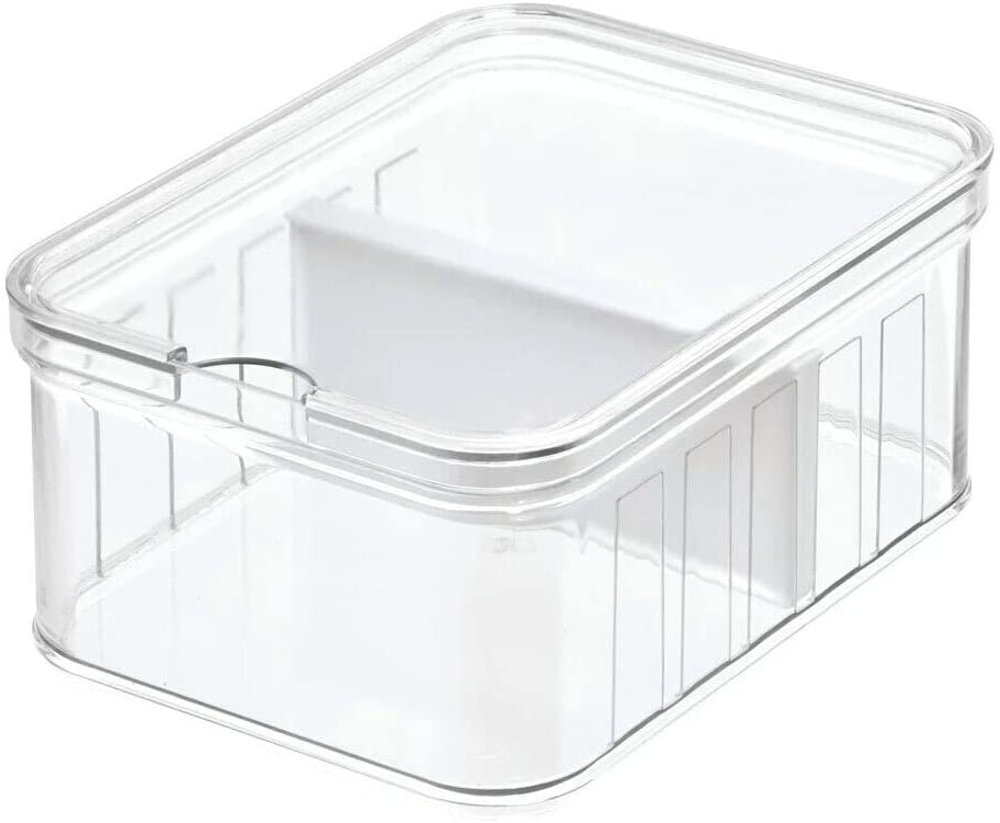 Låda med avdelare och lock, Stapelbar, CRISP SMALL DIVIDED BIN, Transparent / Vit
