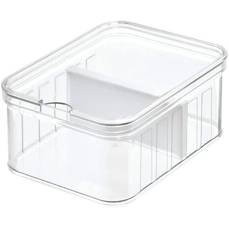 Låda med avdelare och lock, Stapelbar, CRISP SMALL DIVIDED BIN, Transparent / Vit
