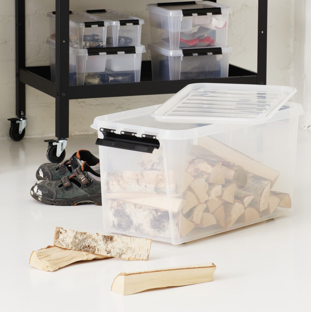 Låda med Hjul, SMARTSTORE 70L, CLASSIC, XXL, 72 x 40 x H 38 cm, Transparent / Svart