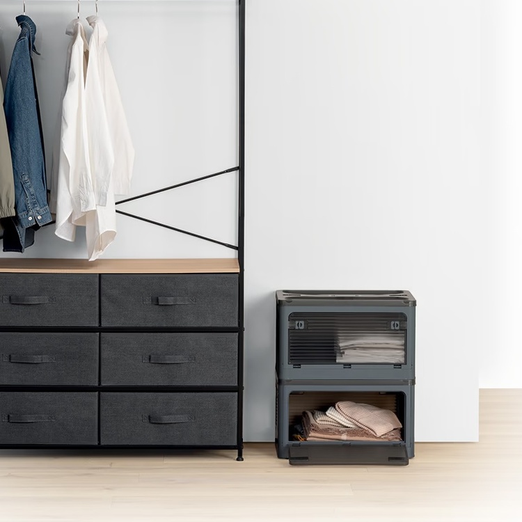 Låda med Hjul, Stapelbar, MOBILE FOLDING BOX, 51,5 x 36 x H 30 cm, Mörkgrå