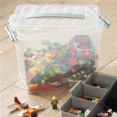 Låda med insats och handtag, 9 Liter, Q-LINE MULTIBOX, 30,7 x 20 x H 22,3 cm Klar / Silvergrå