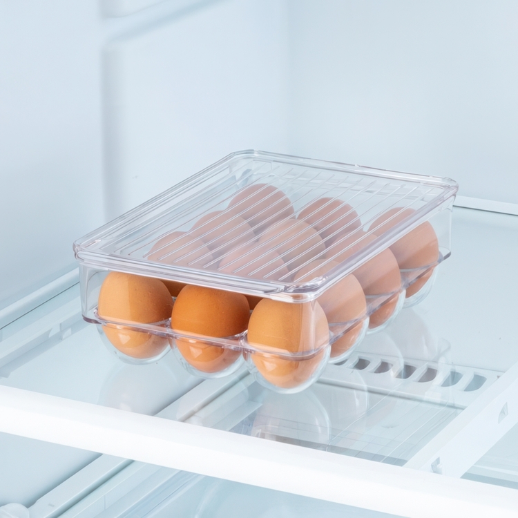Låda med lock för 12 Ägg, PULLZ SMALL EGG BIN , 22 x 16 x H 8 cm, Transparent