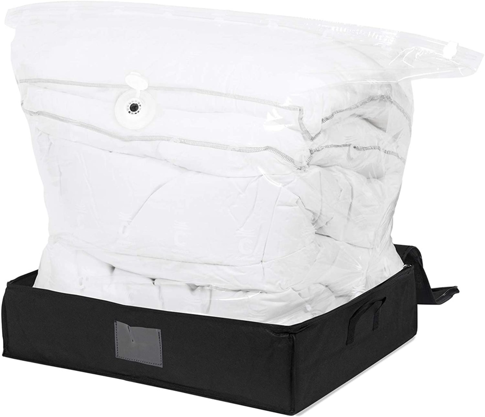 Låda med vakuumpåse, 145L, KAZITA UNDER BED, 65 x 50 x H 15,5 cm, Svart