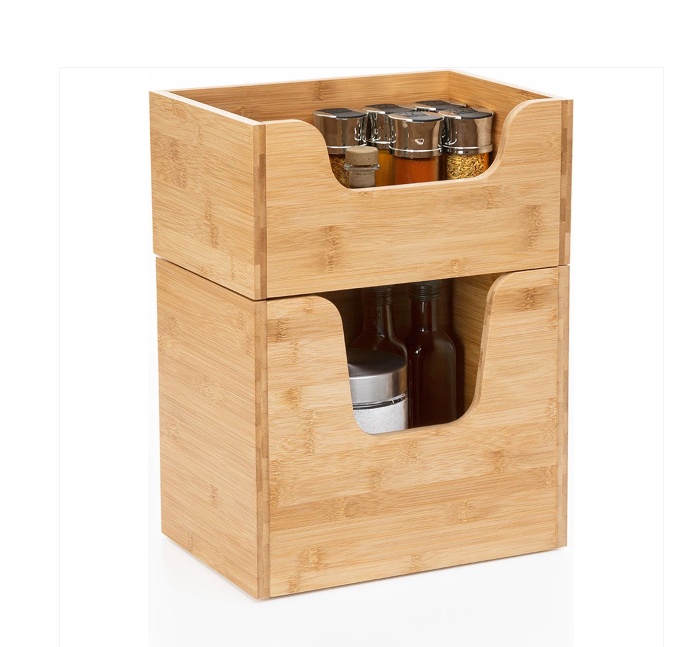 Låda med öppen front, Stapelbar, STACK LARGE BAMBOO BASKET, 31,5 x 21,5 x H 26,5 cm, Natur