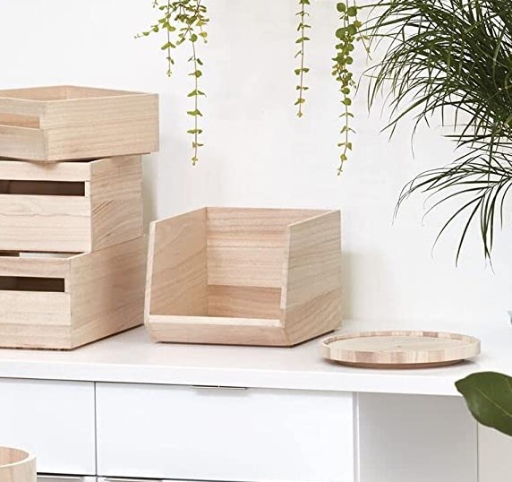 Låda med öppen front, PAULOWNIA ECO WOOD OPEN FRONT, 25,4 x 29,2 x H 21 cm, Natur