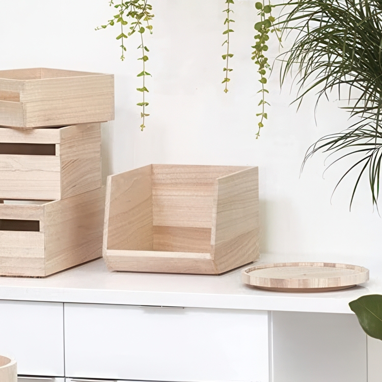 Låda med öppen front, PAULOWNIA ECO WOOD OPEN FRONT, 25,4 x 29,2 x H 21 cm, Natur