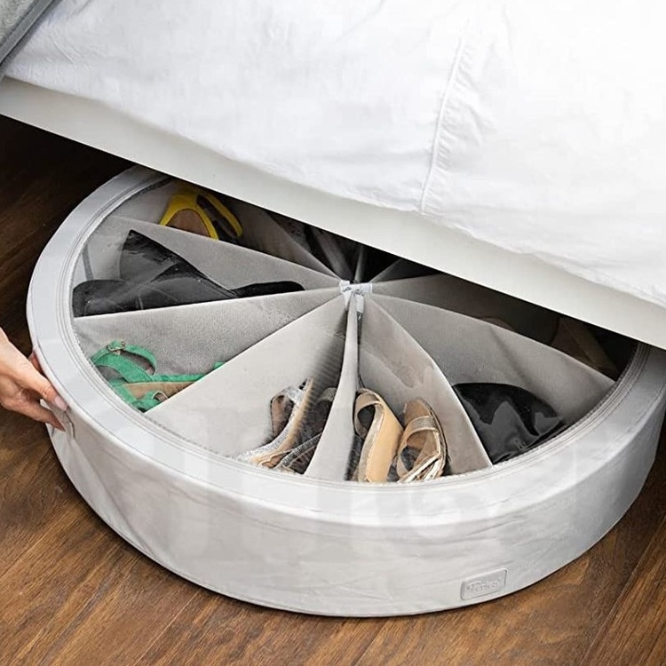Låda under sängen med stålram, Rund, UNDER BED WHEEL, Ø 74 H 15,5 cm, Grå