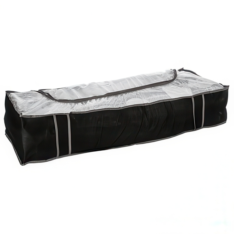 Låda under sängen, Mjuk, DRESSY LARGE, 100 x 45 x H 20 cm, Svart / Klar