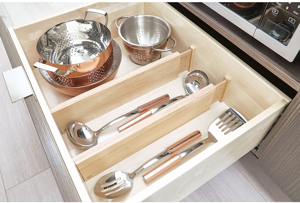 Lådavdelare i trä, Justerbara, 2 st, PAULOWNIA ECO WOOD HIGH DIVIDERS, 42 - 57 x H 10,2 cm, Natur
