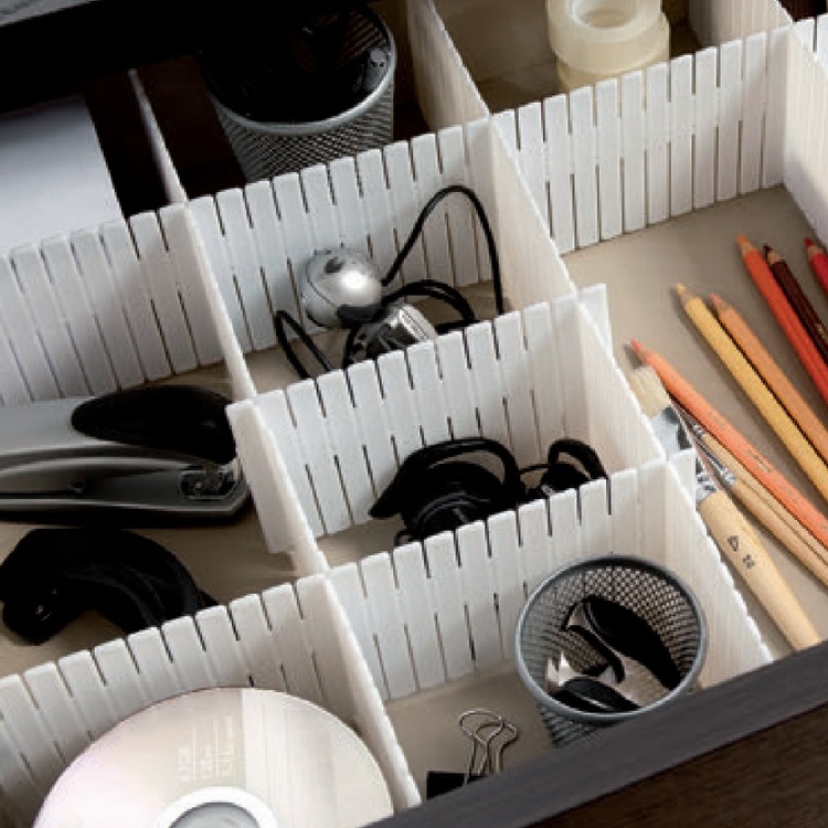 Lådavdelare, Höga, 6 st, FREE DRAWER ORGANISER, 44 x H 10 cm, Vit