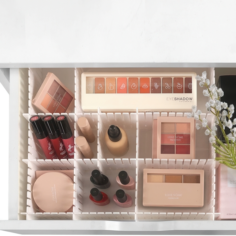 Lådavdelare, Höga, 6 st, FREE DRAWER ORGANISER, 44 x H 10 cm, Vit