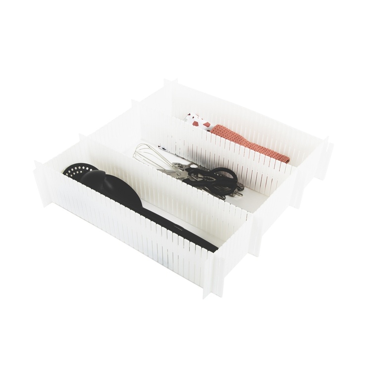 Lådavdelare, Höga, 6 st, FREE DRAWER ORGANISER, 44 x H 10 cm, Vit