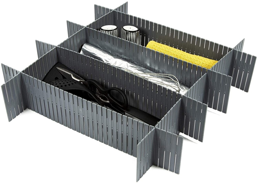 Lådavdelare, Höga, 6 st, FREE DRAWER ORGANISER, 44 x H 10 cm, Grå
