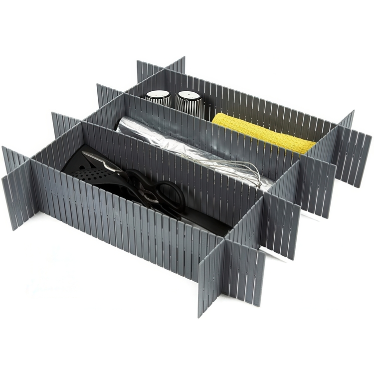 Lådavdelare, Höga, 6 st, FREE DRAWER ORGANISER, 44 x H 10 cm, Grå