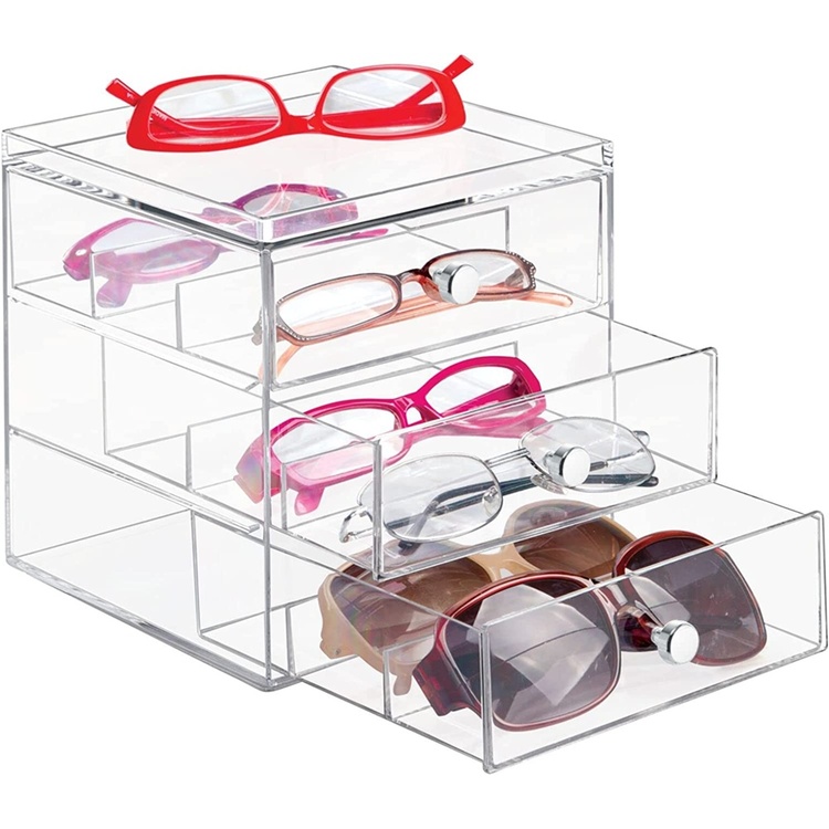 Lådförvaring, 3 lådor, ID CLARITY EYEGLASS ORGANISER, 16,5 x 16,5 x H 18 cm, Klar