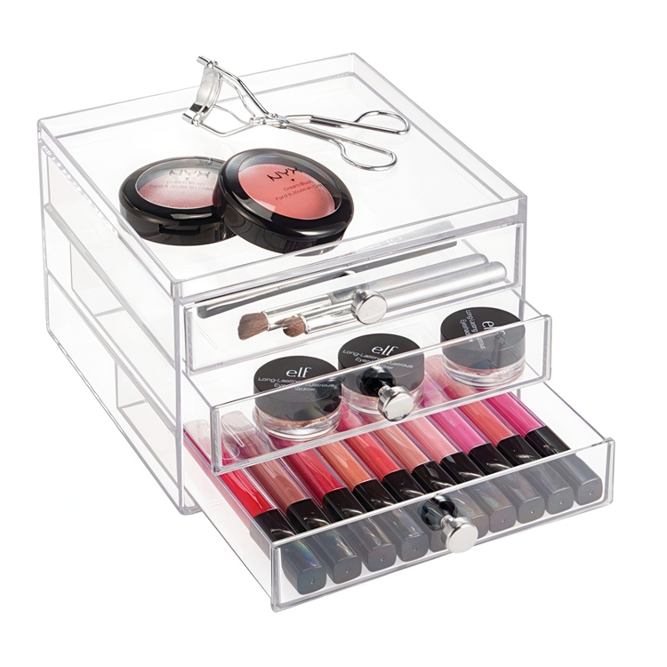 Lådförvaring, 3 låga lådor, ID CLARITY SLIM VANITY DRAWER, 16,5 x 16,5 x H 12,5 cm, Klar