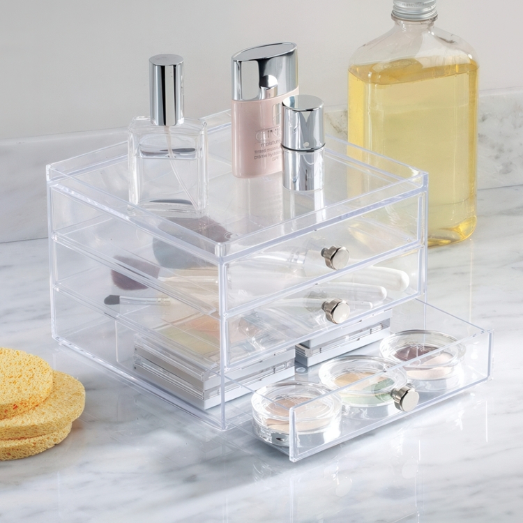 Lådförvaring, 3 låga lådor, ID CLARITY SLIM VANITY DRAWER, 16,5 x 16,5 x H 12,5 cm, Klar 