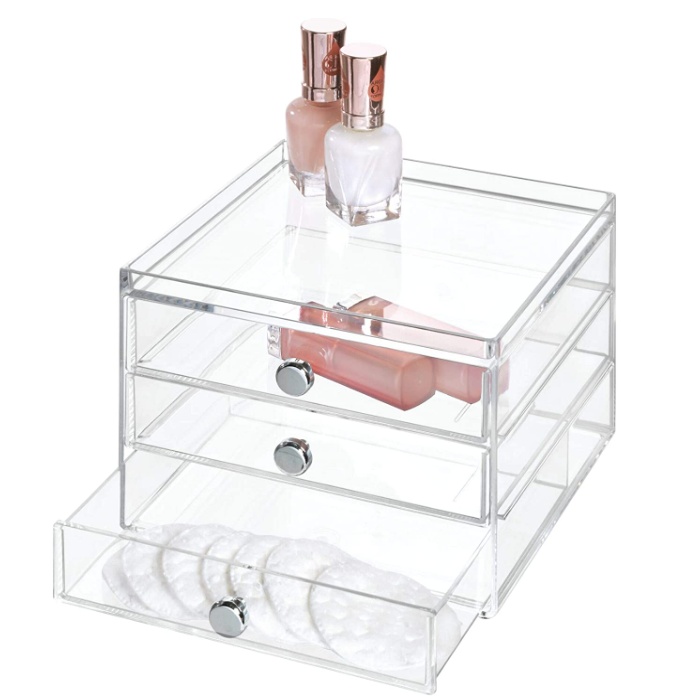 Lådförvaring, 3 låga lådor, ID CLARITY SLIM VANITY DRAWER, 16,5 x 16,5 x H 12,5 cm, Klar 