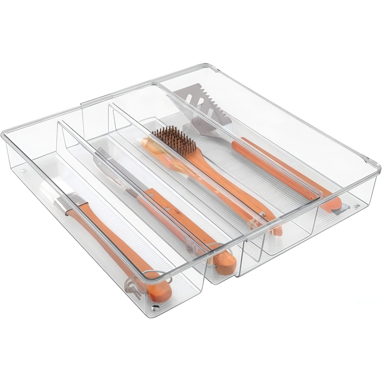 Lådinsats för redskap, Expanderbar, LINUS GRAND UTENSILS, 40,6~57 x 30,5 x H 7,6 cm, Transparent
