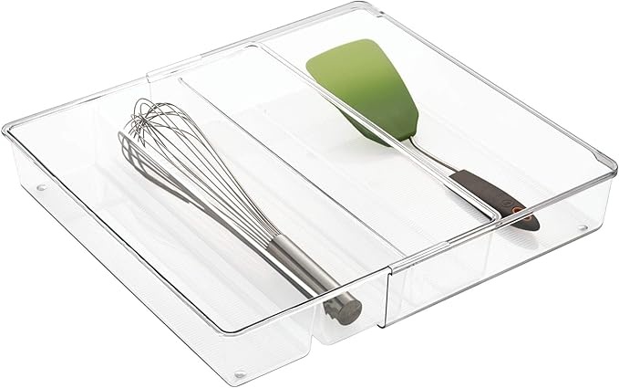 Lådinsats för redskap, Expanderbar, LINUS GRAND UTENSILS, 40,6~57 x 30,5 x H 7,6 cm, Transparent