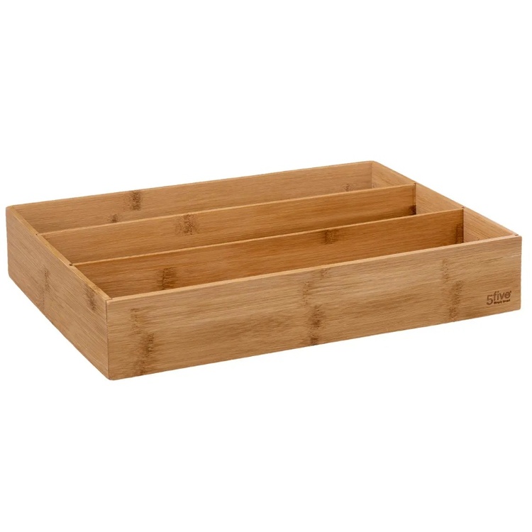Lådinsats i Bambu för köksredskap, 3 fack, TIDY SMART, 38 x 28 x H 7 cm, Natur