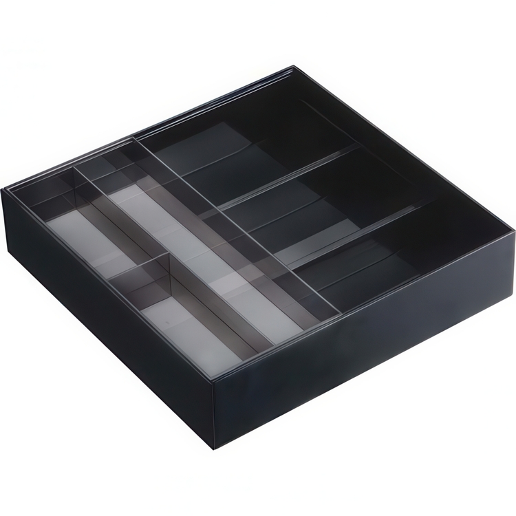 Lådinsats med extra bricka, TOWER EXPANDABLE, 25 ~ 45 x 25 x H 5,5 cm, Yamazaki, Svart