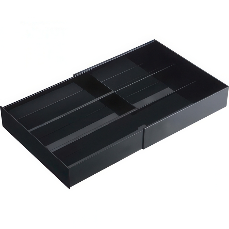 Lådinsats med extra bricka, TOWER EXPANDABLE, 25 ~ 45 x 25 x H 5,5 cm, Yamazaki, Svart